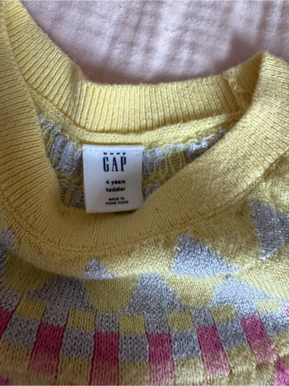 GAP Pink Fair Isle Yoke Sweater Dress with Yellow Accents